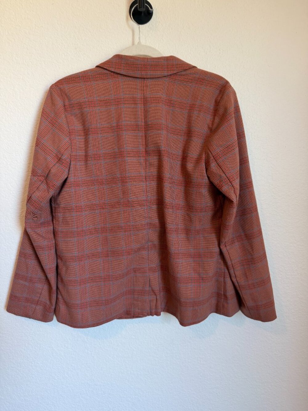 J. Jill Petite Plaid Knit Blazer Jacket Pink Blue Stretch Career Casual - Picture 8 of 9